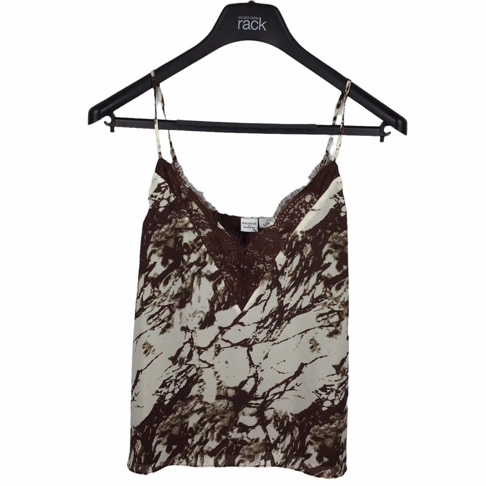 Melrose and Market Lace Trim Lined Cami Marble Brown & Ivory Tank Top Size XS